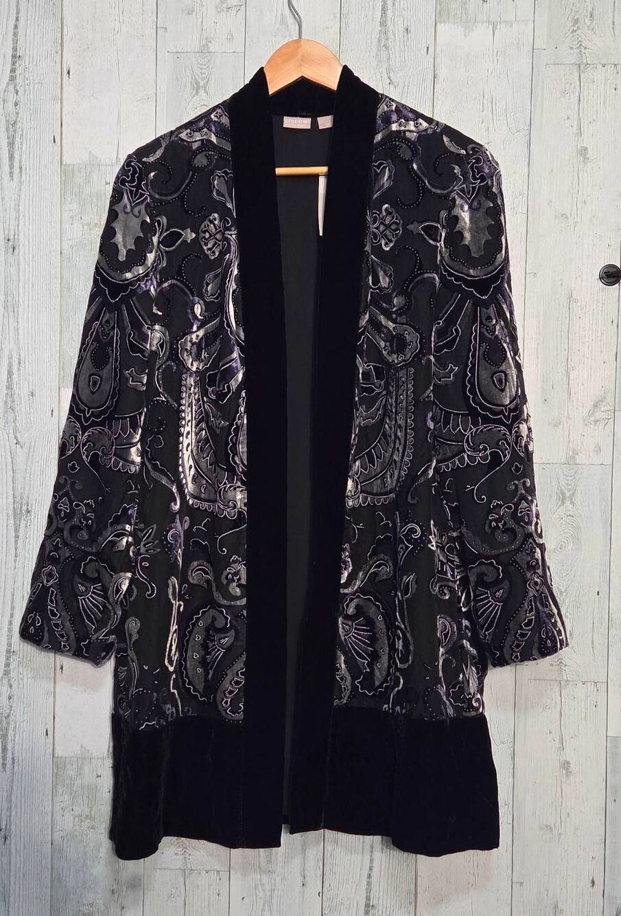 Chico's Travelers Burnout Velvet Paisley Open Front Cardigan/Jacket Sz. 1 (8-10)